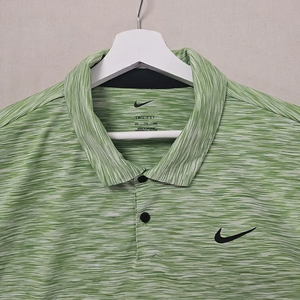 Nike Dri-Fit Tour Space Dye Green Mens XXL Polo Golf Shirt DX6091-350 2XL Swoosh - Picture 2 of 8